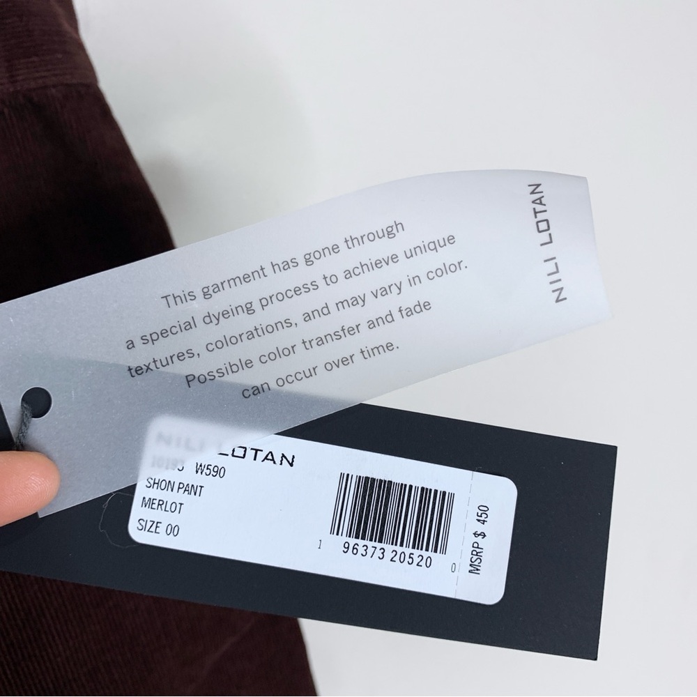 NEW Nili Lotan Shon Corduroy Pant (Sz 00) Curved Barrel Leg Cotton Merlot Brown - Picture 11 of 12